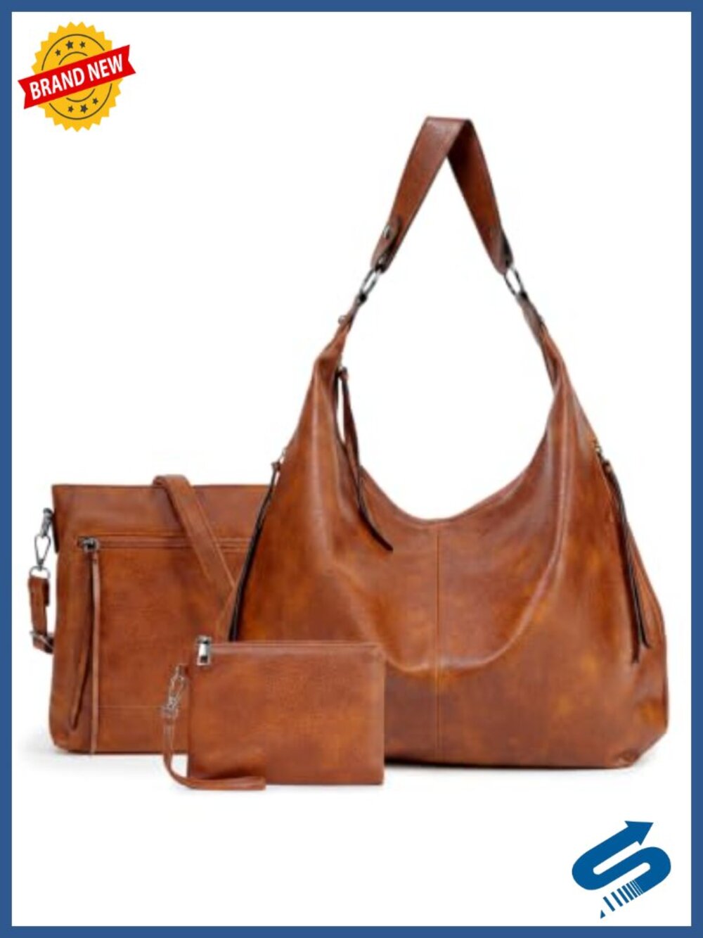 PU Leather 3-in-1 Hobo Crossbody Shoulder Bag Set with Wallet for Women